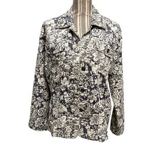 Vintage floral jacket blue & white large Rebecca Malone long sleeve front button